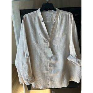 Murano Baird McNutt linen shirt 3XB notched v-neck roll tab sleeve Hidden button